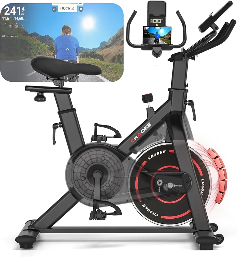 CHAOKE ▫️ Bicicleta Estática Magnética com Aplicação, Bicicleta de Spinning Profissional para Casa, Treino de Ciclismo Indoor Silencioso, Assento Ergonómico, Ecrã LCD, Capacidade de 150 kg