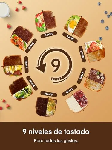 FOHERE ▫️ Torradeira, 2 ranhuras compridas e largas, 9 níveis de torragem, com controlo por ecrã tátil, suporte para pãezinhos e tabuleiro recolhedor de migalhas, cancelamento/descongelação/reaquecimento 3