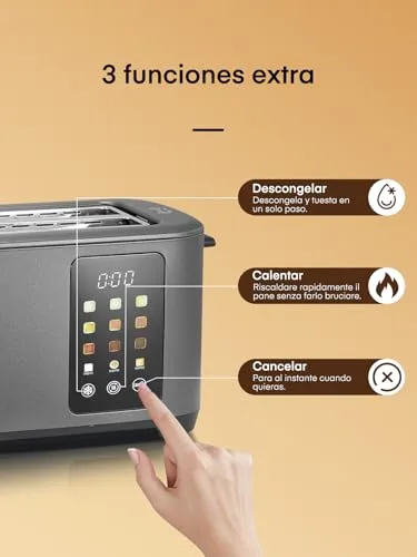 FOHERE ▫️ Torradeira, 2 ranhuras compridas e largas, 9 níveis de torragem, com controlo por ecrã tátil, suporte para pãezinhos e tabuleiro recolhedor de migalhas, cancelamento/descongelação/reaquecimento 5