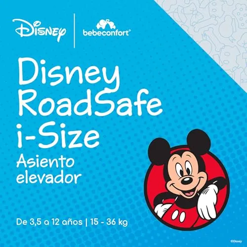 Bebeconfort ▫️ Disney RoadSafe i-Size, Assento elevatório para automóvel com encosto, 3,5-12 anos (100-150 cm), Cadeira auto do Mickey Mouse, Instalação com cinto de segurança, 14 posições do apoio para a cabeça, Mickey autêntico 2