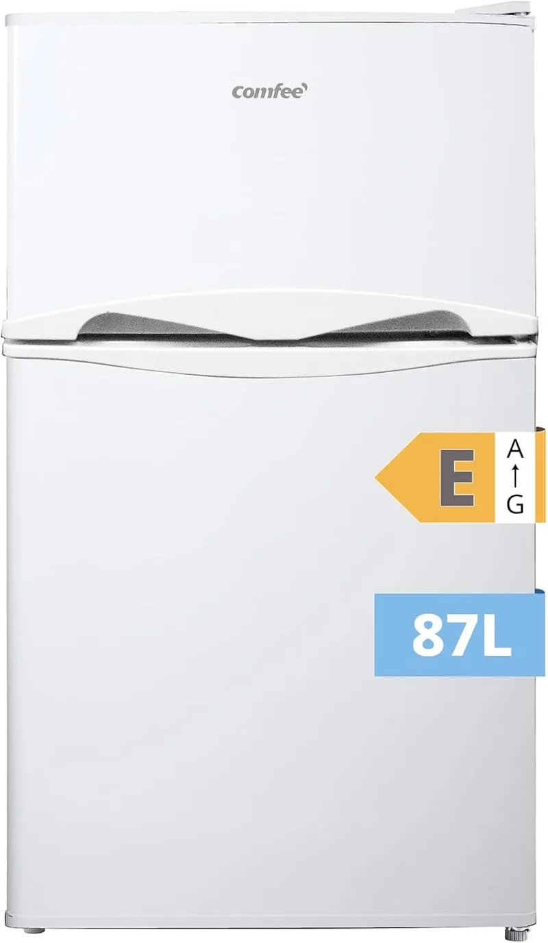 Comfee ▫️ ' RCT87WH2(E) Frigorífico de bancada com congelador, frigorífico pequeno de 87L com luz, prateleiras extraíveis, termóstatos ajustáveis, portas reversíveis, branco [Classe energética E].