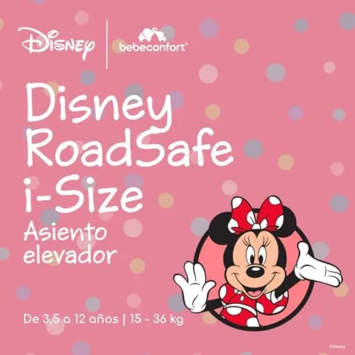 Bebeconfort ▫️ Disney RoadSafe i-Size, Cadeira Elevatória para Automóvel com Encosto, 3,5-12 anos (100-150 cm), Cadeira de Automóvel Minnie Mouse, Instalação com Cinto de Segurança, 14 Posições do Apoio de Cabeça, Minnie Autêntica 2