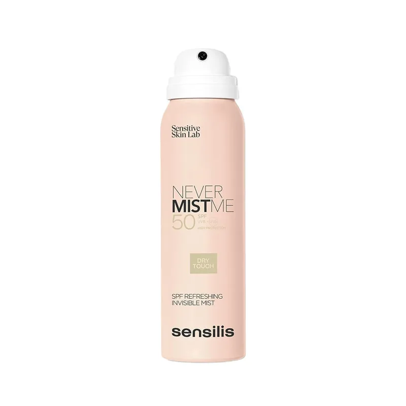 Sensilis ▫️ Invisible Never Mist Me SPF50, Bruma em spray de alta proteção, protege a pele dos raios UVA e UVB, hidrata e acalma, acabamento seco e fixador, para todos os tipos de pele - 100 ml