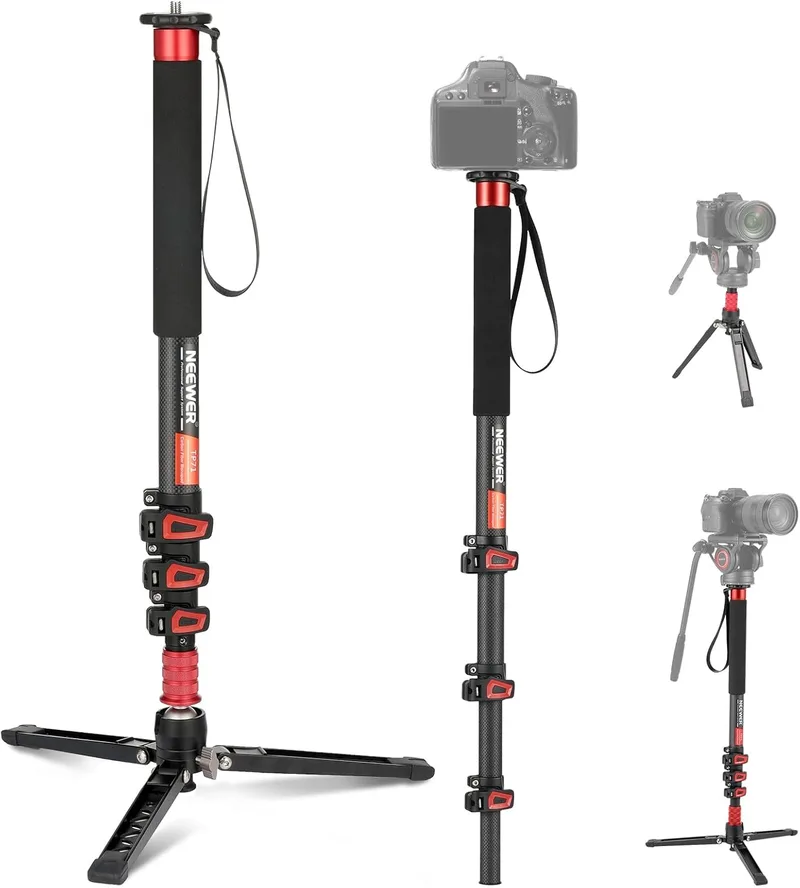 NEEWER ▫️ 71,6" monopé para câmara, tripé de viagem leve em fibra de carbono com base amovível para gravação de vídeo com câmara de vídeo DSLR, bastão de selfie telescópico e bastão de trekking, carga máxima de 6 kg, TP71