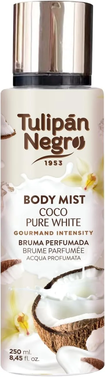 TULIPAN NEGRO ▫️ Tulipán Negro - Body Mist Coco Pure White, Bruma Corporal com Fragrância Tropical de Coco, Aroma Doce e Refrescante para Uso Diário, 250 ml
