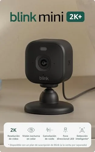 Blink ▫️ Câmara Mini 2K+ (última geração) | Câmara de segurança doméstica com ficha de alimentação, resolução de vídeo 2K, zoom de 4x, visão noturna a cores | Compatível com a Alexa | 1 câmara - Preto 2