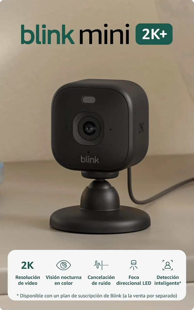 Blink ▫️ Câmara Mini 2K+ (última geração) | Câmara de segurança doméstica com ficha de alimentação, resolução de vídeo 2K, zoom de 4x, visão noturna a cores | Compatível com a Alexa | 1 câmara - Preto