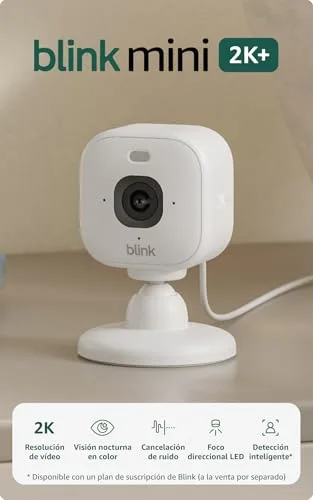 Blink ▫️ Câmara Mini 2K+ (última geração) | Câmara de segurança doméstica com ficha de alimentação, resolução de vídeo 2K, zoom de 4x, visão noturna a cores | Compatível com a Alexa | 1 câmara - Branca 2