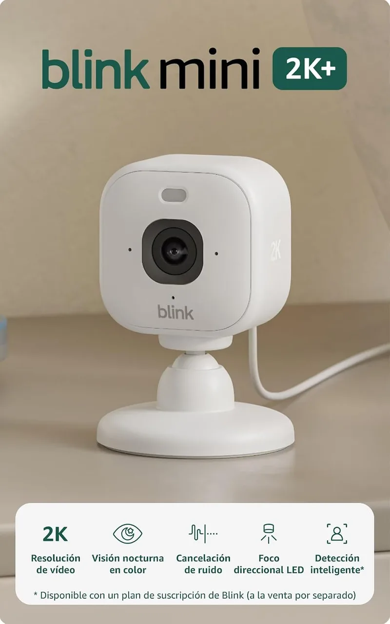 Blink ▫️ Câmara Mini 2K+ (última geração) | Câmara de segurança doméstica com ficha de alimentação, resolução de vídeo 2K, zoom de 4x, visão noturna a cores | Compatível com a Alexa | 2 câmaras - Branco