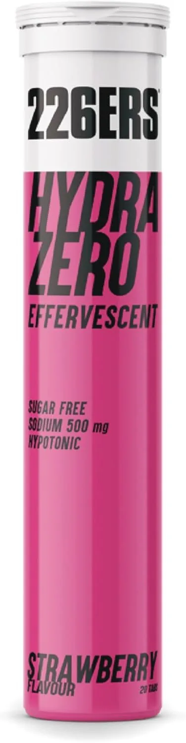 226ERS ▫️ Hydrazero Effervescent, Comprimidos efervescentes para reposição de eletrólitos, adequado para veganos, sem glúten, sem calorias, sabor a morango - 20 comprimidos