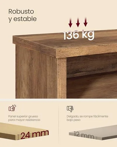 VASAGLE ▫️ Banco para sapatos, com assento, 6 compartimentos, prateleiras ajustáveis, para a entrada, sala de estar, 29,5 x 100 x 50 cm, castanho mel LSB036K01 5