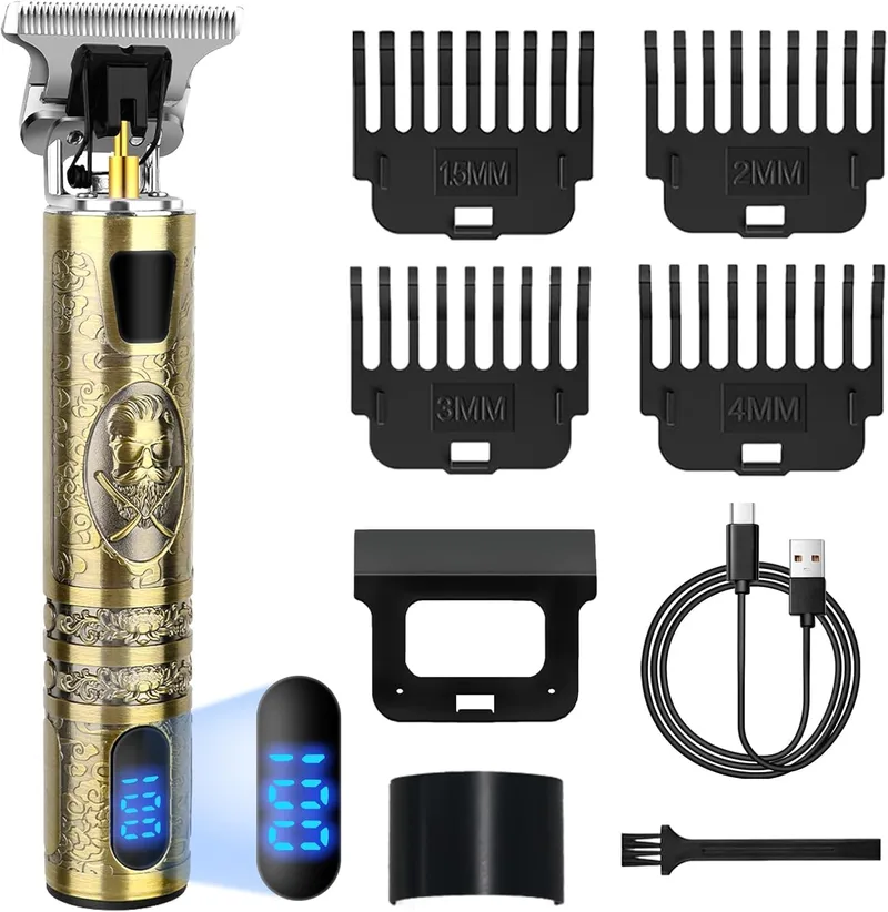 JINER ▫️ Máquina de cortar cabelo para homem, máquina de barbear LED para homem, aparador de barba sem fios, máquina de cortar cabelo para homem, máquina de cortar cabelo para homem com 4 pentes