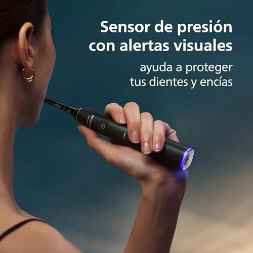 PHILIPS ▫️ Escova de dentes elétrica Sonicare DiamondClean 9900 Prestige, com SenseIQ e aplicação, 5 modos, 3 intensidades, estojo de viagem com carregador, preto, modelo HX9992/43, Preto, 4 cabeças de escova 5