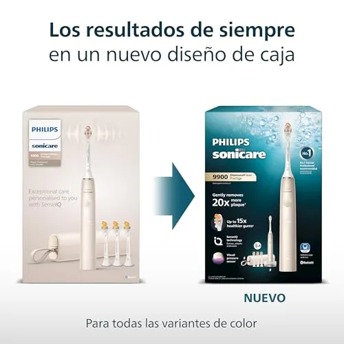 PHILIPS ▫️ Escova de dentes elétrica Sonicare DiamondClean 9900 Prestige, com SenseIQ e aplicação, 5 modos, 3 intensidades, estojo de viagem com carregador, preto, modelo HX9992/43, Preto, 4 cabeças de escova 6