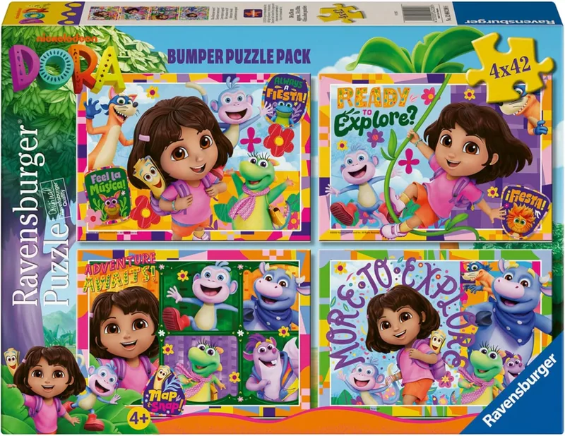 Ravensburger ▫️ Conjunto de 4 puzzles da Dora | Puzzles para crianças a partir dos 4 anos | Presente para crianças a partir dos 4 anos, com mais de 42 peças cada | Puzzles infantis de 36 x 26 cm | Puzzle