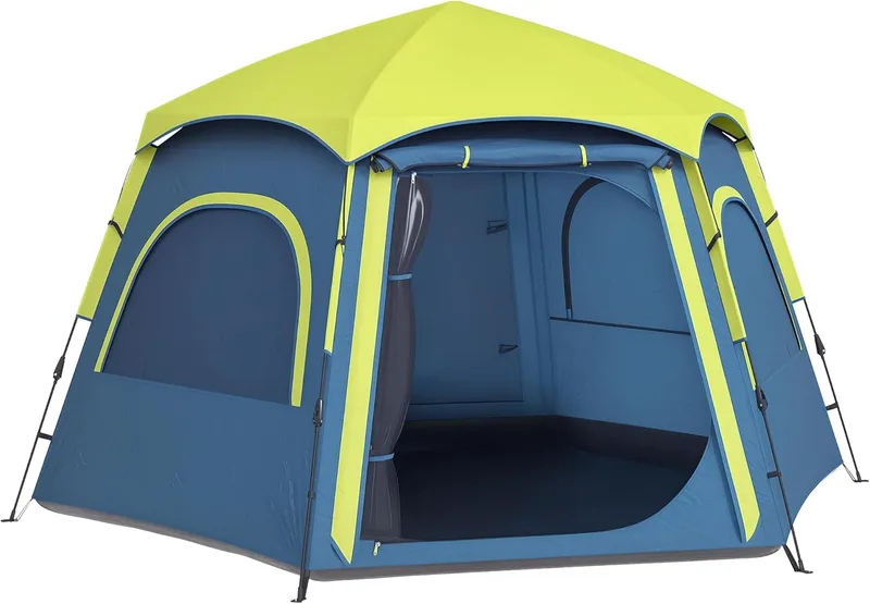 Outsunny ▫️ Tenda de campismo para 2-4 pessoas – Tenda de campismo dobrável de fácil montagem, com janelas em rede, gancho e saco de transporte, proteção UV e impermeabilidade 3000+, ideal para caminhadas