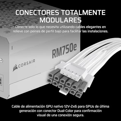 Corsair ▫️ RM750e (2025) Fonte de alimentação ATX totalmente modular e silenciosa com cabo 12 V-2x6 – Compatível com ATX 3.1 e PCIe 5.1, eficiência Cybenetics Gold, condensadores para 105 °C – Branco 4