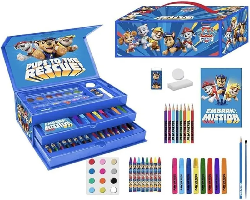 CERDÁ LIFE'S LITTLE MOMENTS ▫️ Conjunto de artigos de papelaria Paw Patrol Colouring Box - Caixa escolar para crianças com lápis de cor, marcadores e acessórios decorados com as personagens favoritas da Paw Patrol