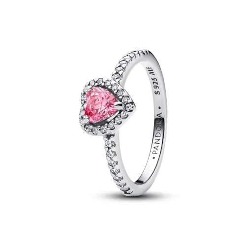 PANDORA ▫️ Anel para mulher com coração rosa em relevo 198421C03 7
