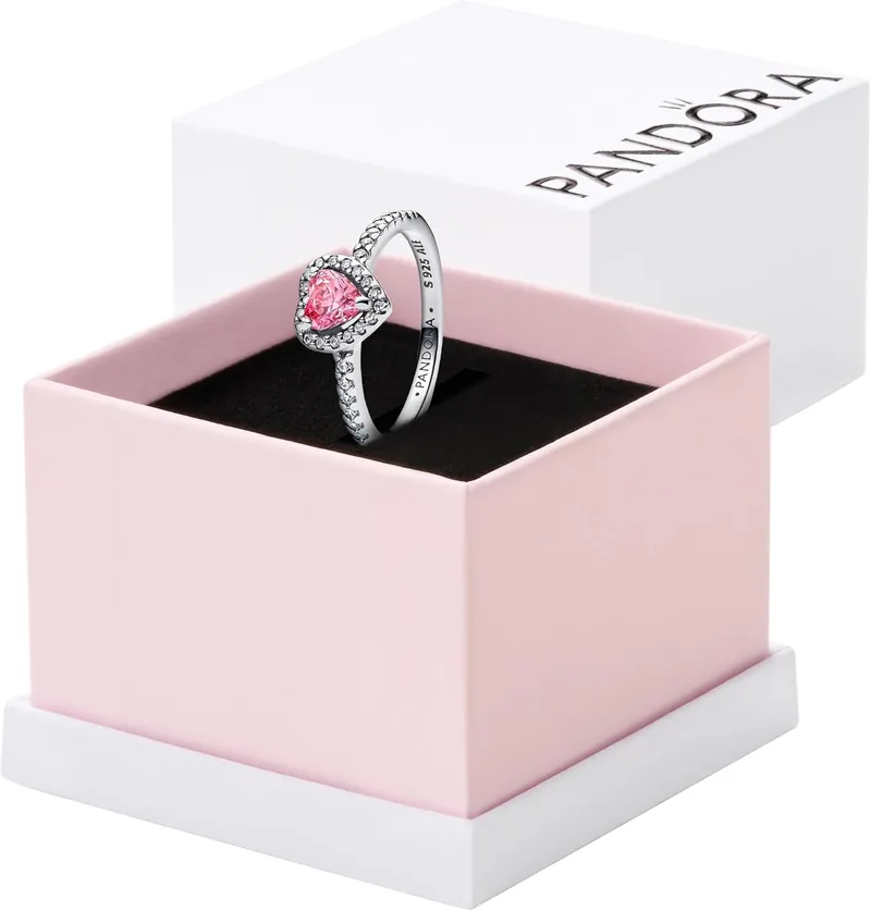 PANDORA ▫️ Anel para mulher com coração rosa em relevo 198421C03