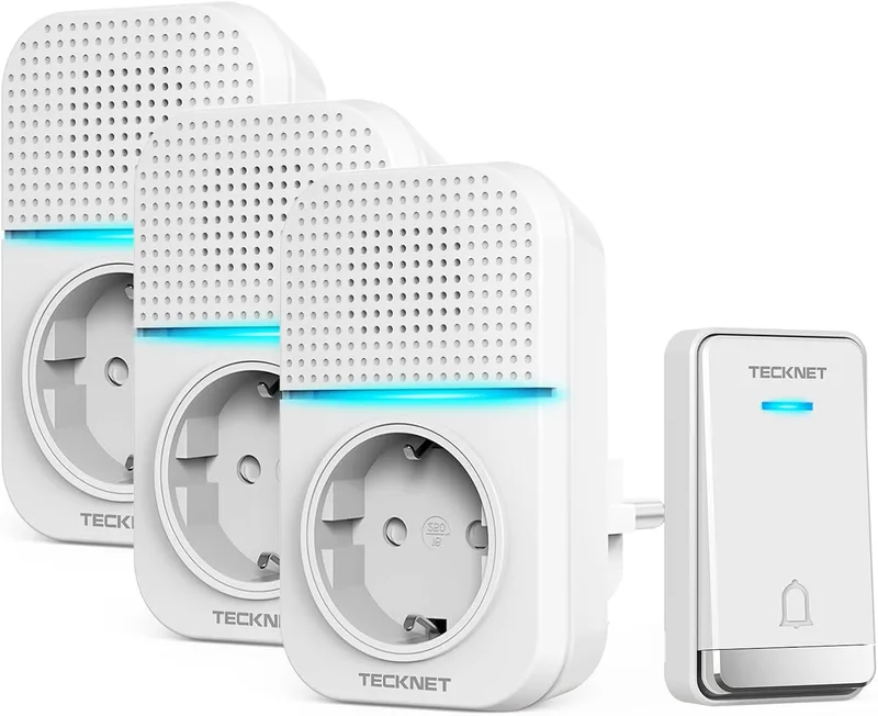 TECKNET ▫️ Campainha sem fios com ficha Campainha à prova de água, 60 melodias Campainha doméstica com 400 m de alcance, 5 níveis de volume, não necessita de pilhas