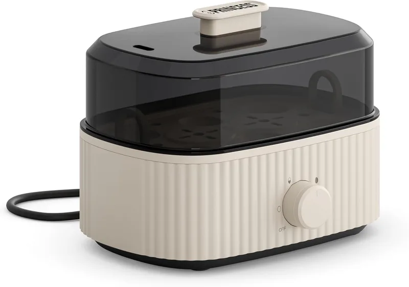 Princess ▫️ Cozedor de Ovos, Capacidade para 6 ovos, 300 W, Indicador para cozedura suave/média/forte, Desligamento automático, Sem BPA, Tampa com saída de vapor, Fácil de limpar, 262047