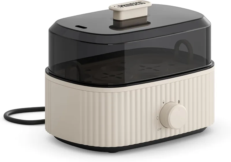 Princess ▫️ Cozedor de Ovos, Capacidade para 6 ovos, 300 W, Indicador para cozedura suave/média/dura, Desligamento automático, Sem BPA, Tampa com saída de vapor, Fácil de limpar, 262047