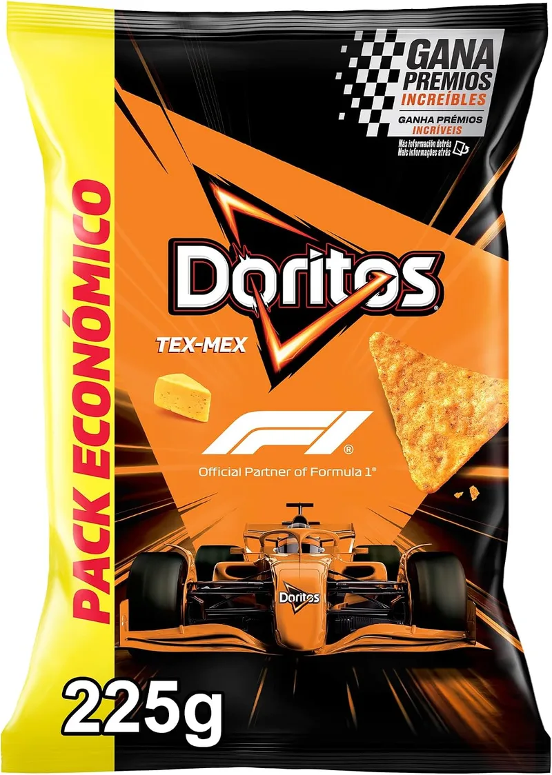 Doritos ▫️ Tex Mex, Nachos com sabor a queijo, Produto de aperitivo, embalagem familiar, 225 g