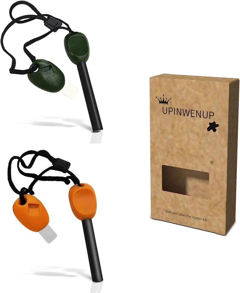 UPINWENUP ▫️ 1 kit de iniciação ao fogo, pedra de isqueiro e aço, ferramenta de sobrevivência em aço para atividades ao ar livre, ferramenta de sobrevivência de emergência para viagens, campismo e caminhadas