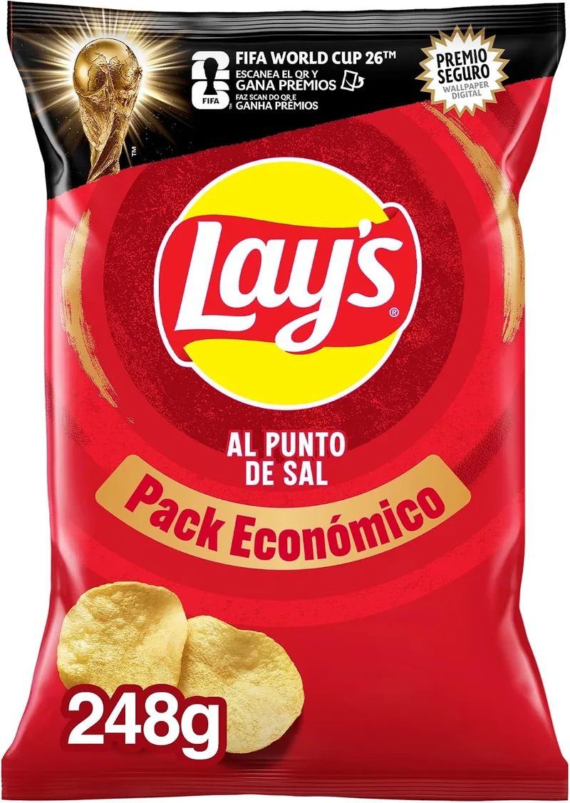 Lay's ▫️ com o ponto certo de sal, Batatas fritas provenientes de culturas sustentáveis com sabores vegetais, Produto para aperitivo, embalagem familiar, 248 g