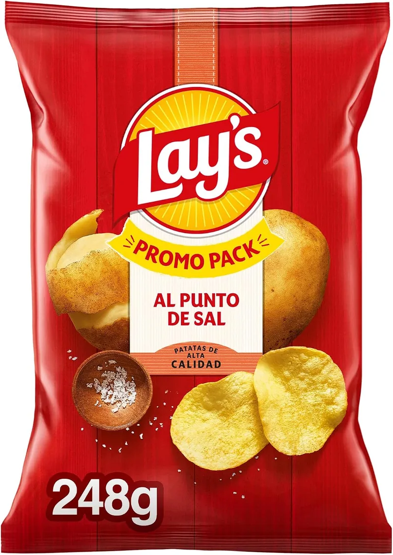 Lay's ▫️ com o ponto certo de sal, Batatas Fritas provenientes de culturas sustentáveis com sabores vegetais, Produto para aperitivo, embalagem familiar, 248 g