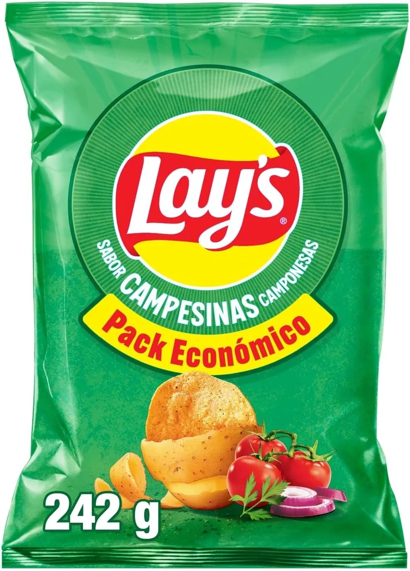 Lay's ▫️ Campesinas, Batatas fritas de culturas sustentáveis com sabores vegetais, Produto para aperitivo, embalagem familiar, 242 g