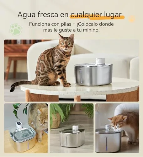 WILKIEE ▫️ Beberouro para gatos, aço inoxidável, 4,1 L, dispensador de água sem fios para animais de estimação, para gatos e cães em ambientes interiores 2
