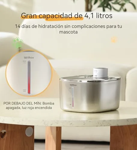 WILKIEE ▫️ Beberouro para gatos, aço inoxidável, 4,1 L, dispensador de água sem fios para animais de estimação, para gatos e cães em ambientes interiores 3