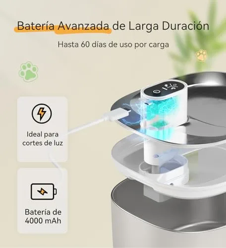WILKIEE ▫️ Beberouro para gatos, aço inoxidável, 4,1 L, dispensador de água sem fios para animais de estimação, para gatos e cães em ambientes interiores 4