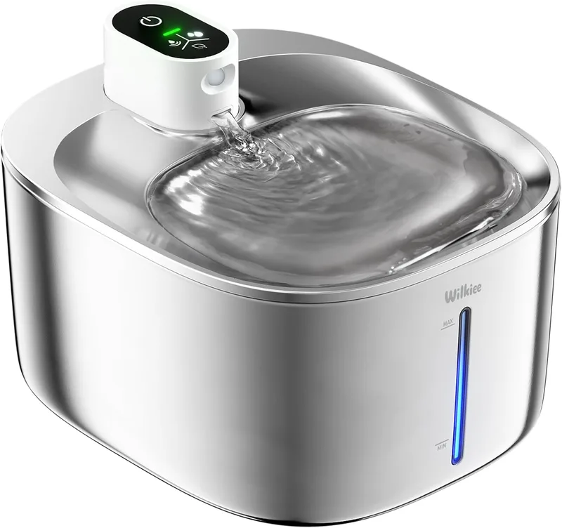 WILKIEE ▫️ Beberouro para gatos, aço inoxidável, 4,1 L, dispensador de água sem fios para animais de estimação, para gatos e cães em ambientes interiores