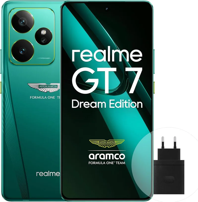 realme ▫️ Smartphone GT7 5G, 16 + 512 GB, Aston Martin Green, bateria de 7000 mAh, carregamento de 120 W, processador Dimensity 9400e, câmera IMX906 50MP, planejador AI (estoque limitado)