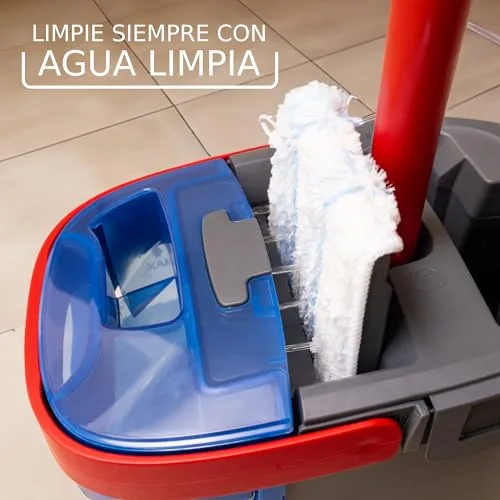 Vileda ▫️ Sistema de esfregona plana H2Pro, microfibra cinzenta e azul 3