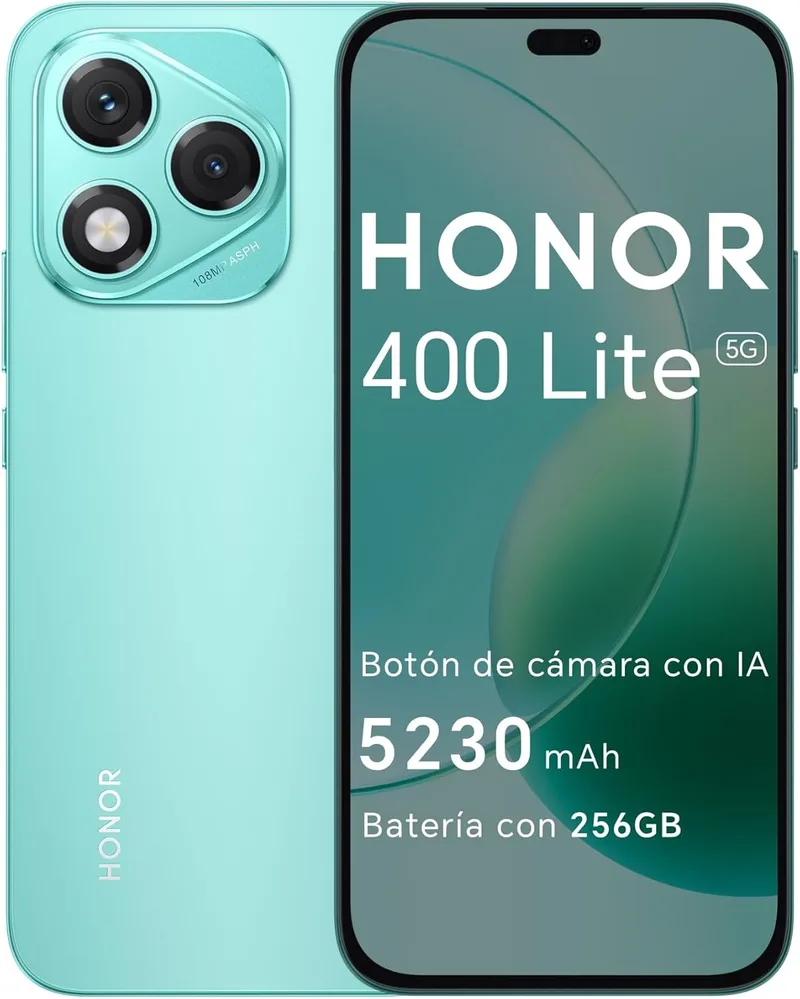 HONOR ▫️ 400 Lite 5G - Smartphone de 8GB+256GB, Dual SIM NFC, Botão AI de 108MP, 6,7'', Ecrã AMOLED com proteção de visualização, Bateria de 5230mAh, IP65&SGS, MagicOS 9.0, Verde Marrs
