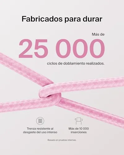Belkin ▫️ Conjunto de 2 cabos trançados USB-C para USB-C de 1,5 m (60 W), Carregamento rápido, cabos de alimentação USB Tipo C macios e flexíveis para iPhone 17 e 16, Galaxy S25, Pixel 10, iPad Pro e outros, cor-de-rosa 4