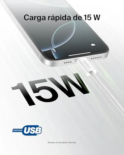 Belkin ▫️ Conjunto de 2 cabos trançados USB-A para USB-C de 1,5 m (15 W), carregamento rápido, cabos de alimentação flexíveis USB tipo C para iPhone 17 e 16, Galaxy S25, Pixel 10, iPad Pro e outros, Branco 2