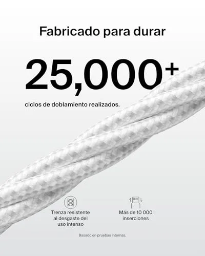Belkin ▫️ Conjunto de 2 cabos trançados USB-A para USB-C de 1,5 m (15 W), carregamento rápido, cabos de alimentação flexíveis USB tipo C para iPhone 17 e 16, Galaxy S25, Pixel 10, iPad Pro e outros, Branco 3