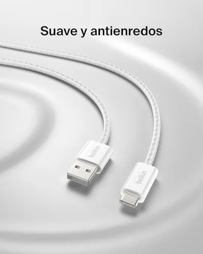 Belkin ▫️ Conjunto de 2 cabos trançados USB-A para USB-C de 1,5 m (15 W), carregamento rápido, cabos de alimentação flexíveis USB tipo C para iPhone 17 e 16, Galaxy S25, Pixel 10, iPad Pro e outros, Branco 4