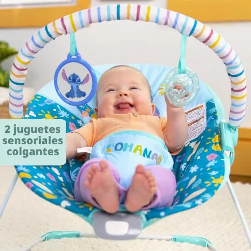 Bright Starts ▫️ Disney Stitch - Espreguiçadeira vibratória para bebé Ohana Paradise barra de brinquedos amovível, 2 brinquedos incluídos, para 0-6 meses 3