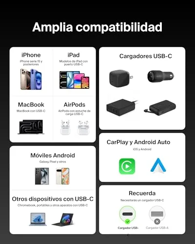 Belkin ▫️ Conjunto de 2 cabos trançados USB-C para USB-C de 1,5 m (240 W), carregamento rápido, cabos de alimentação flexíveis USB tipo C para iPhone 17 e 16, Galaxy S25, Pixel 10, iPad Pro e outros, Preto 4
