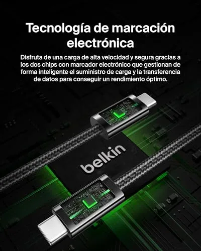 Belkin ▫️ Conjunto de 2 cabos trançados USB-C para USB-C de 1,5 m (240 W), carregamento rápido, cabos de alimentação flexíveis USB tipo C para iPhone 17 e 16, Galaxy S25, Pixel 10, iPad Pro e outros, Preto 5