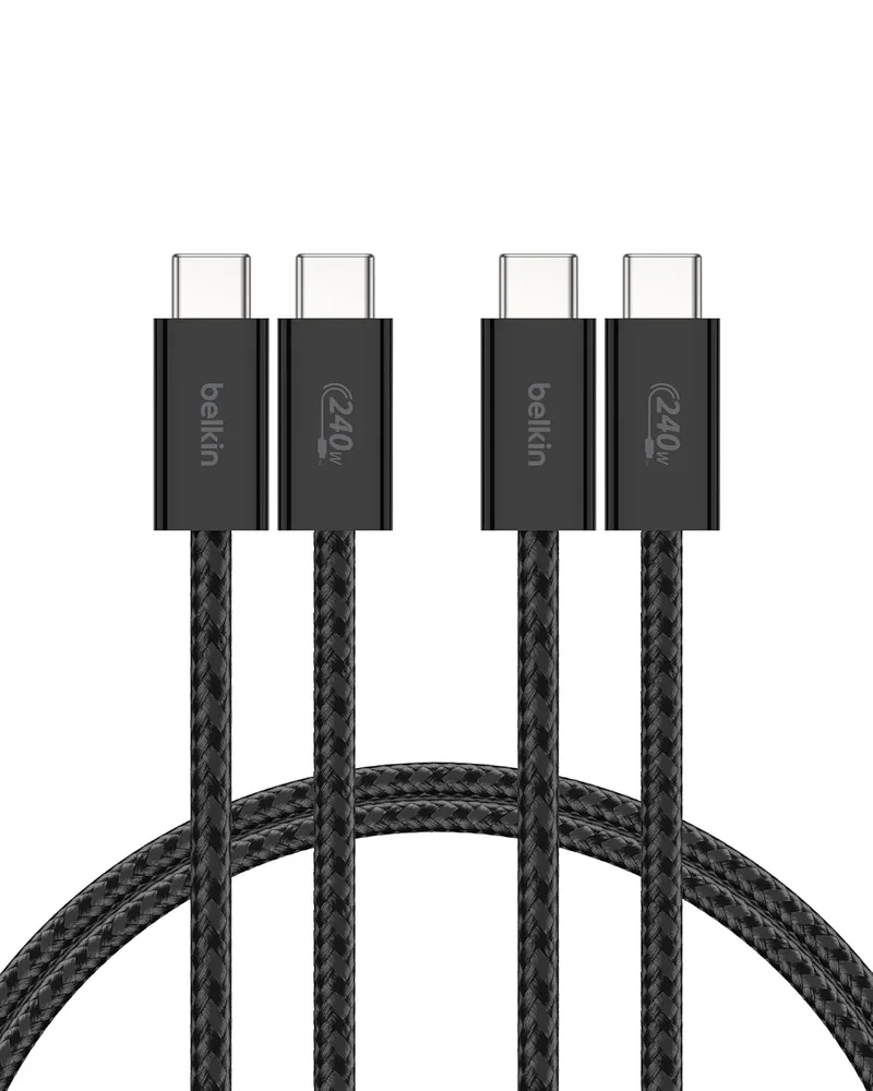 Belkin ▫️ Conjunto de 2 cabos trançados USB-C para USB-C de 1,5 m (240 W), carregamento rápido, cabos de alimentação flexíveis USB tipo C para iPhone 17 e 16, Galaxy S25, Pixel 10, iPad Pro e outros, Preto