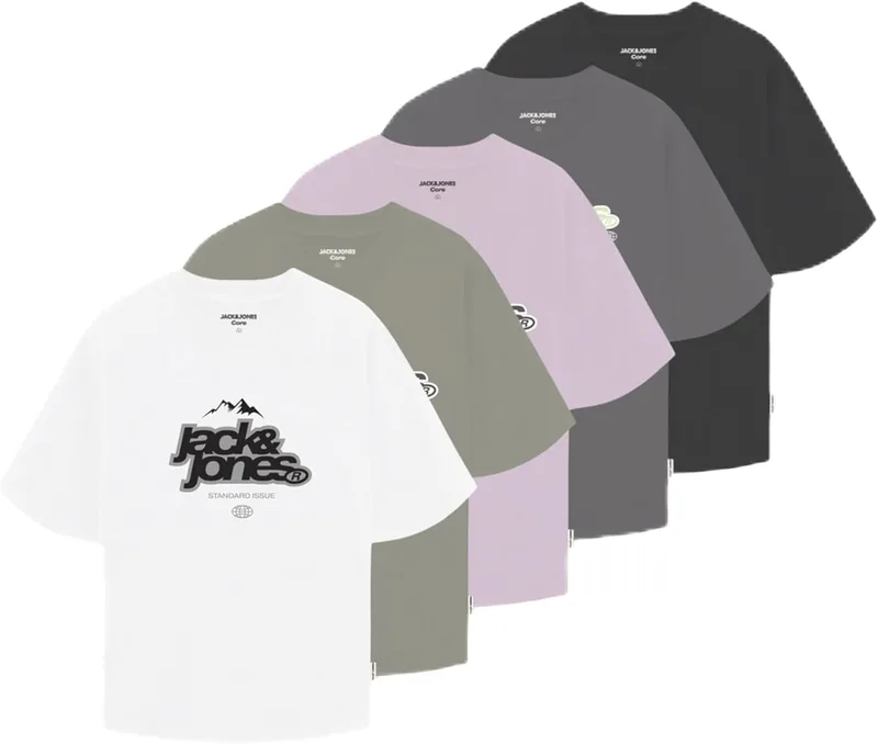 JACK & JONES ▫️ T-shirt masculina Jcoflare Front Tee SS Crew Neck 5Pk MP (5 unidades)