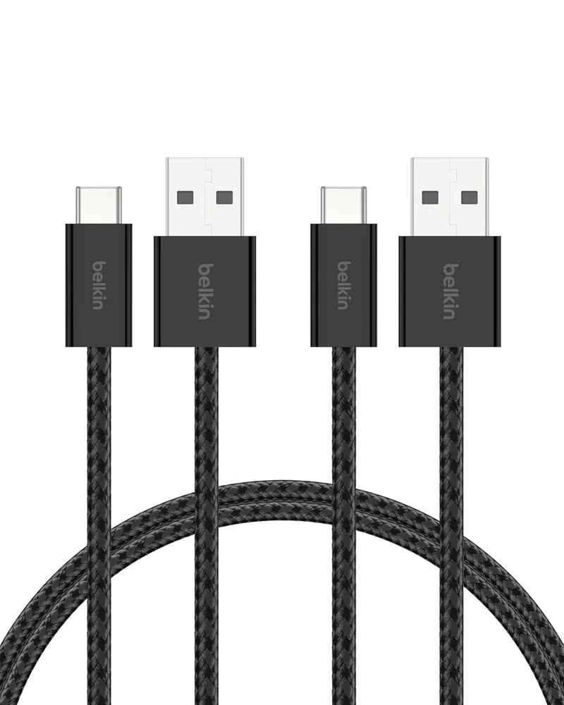 Cabos entrançados Belkin de 2 unidades de USB-A para USB-C 1,5 m (15 W), carregamento rápido, cabos de alimentação USB tipo C macios e flexíveis para iPhone 17 e 16, Galaxy S25, Pixel 10, iPad Pro e outros, preto