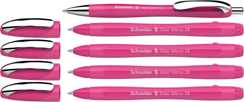 Schneider ▫️ 150265 Slider Memo XB e Slider Rave XB - Caneta esferográfica (embalagem cor-de-rosa, tinta azul), 4 + 1 unidade